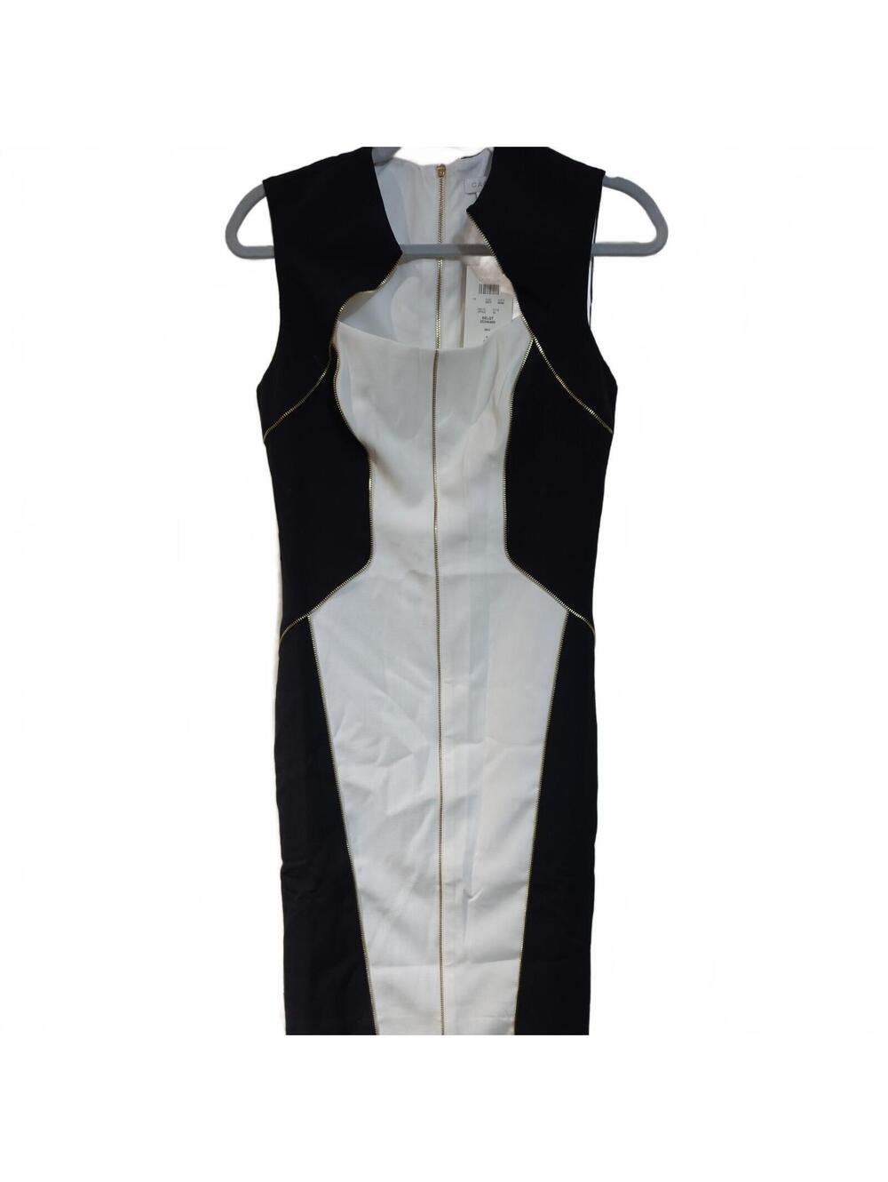 Cache Black & Ivory Sheath dress Full Back zip with zip outline size 6 NWT